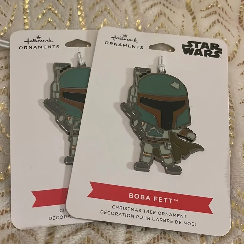 2x mandalorian star wars boba fett metal ornamwnt hallmark